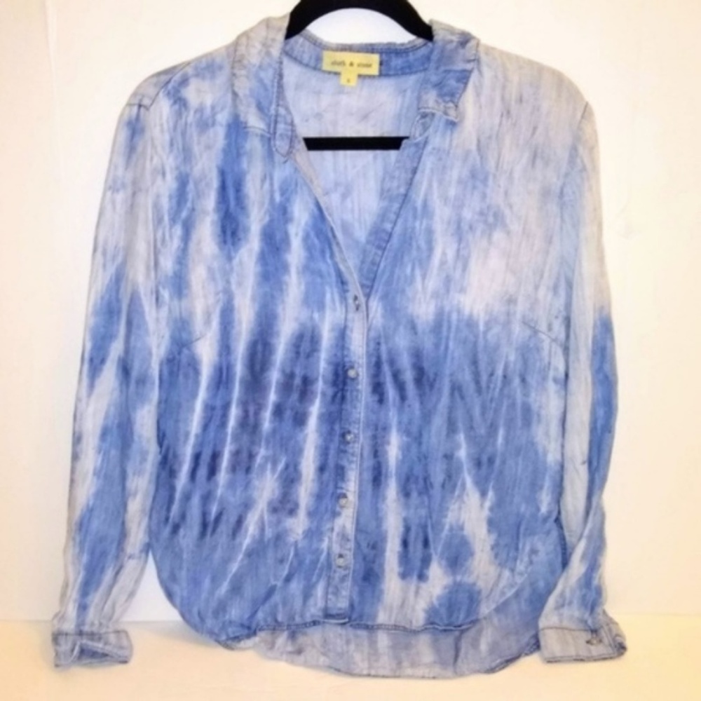 Anthro Cloth & Stone Chambray Tie Dyed Tencel Top - Picture 7 of 8